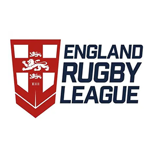 England Rugby League logo with red shield and text in navy blue.
